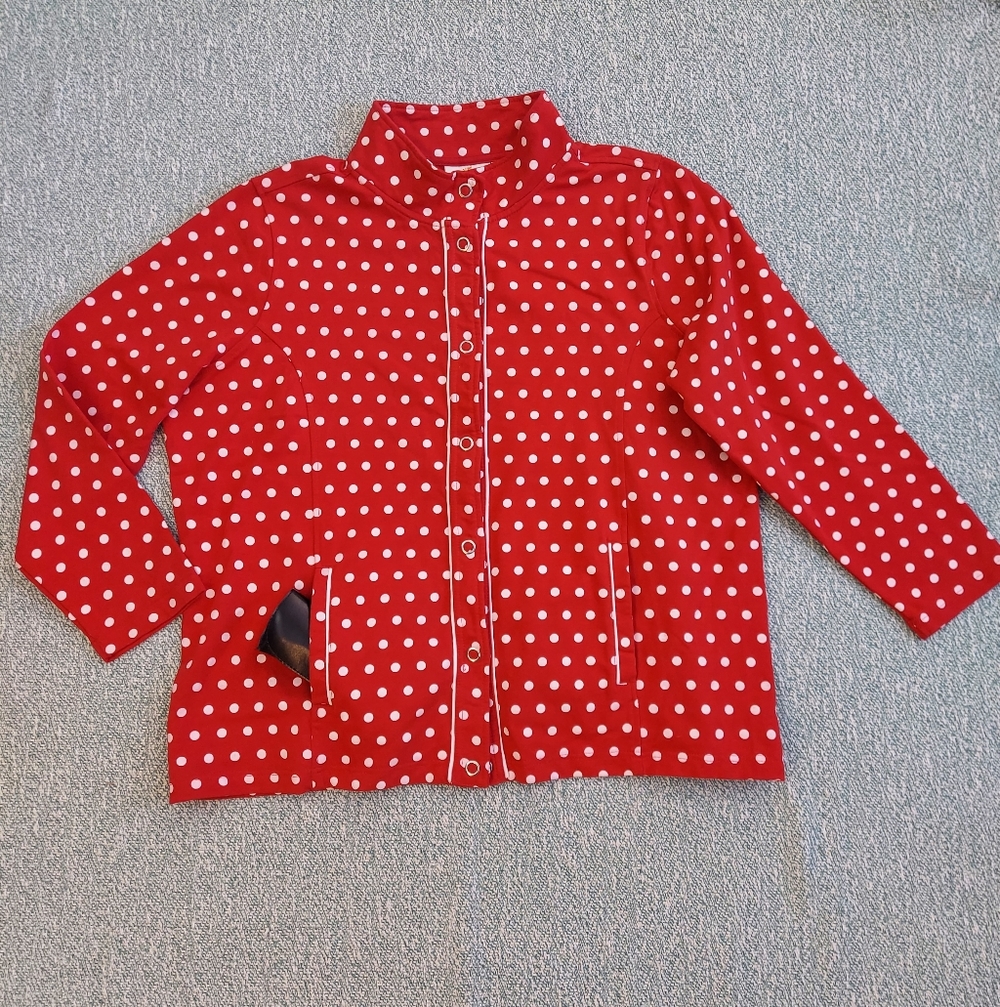 Snap Front Polka Dot Jacket In Red By Quacker Factory, Sz XL